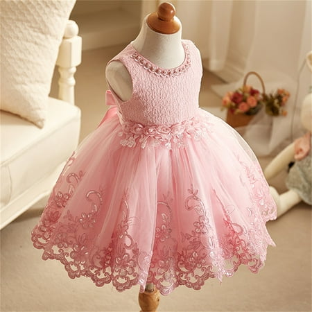 

3-10T Toddler Kids Girls Dress Sleeveless Ruffle Lace Party Wedding Dresses Flower Girls Dresses（Little Girls） Pink 7-8 Years