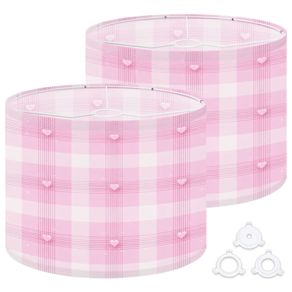 Lamp Shades Set of 2 Easy Assembly Pastel pink blurry gingham plaid white powder pink rose Drum Lampshades for Table Lamps Floor Lamps Pendant Light 13"x13"x10" Replacement Lamp Shade