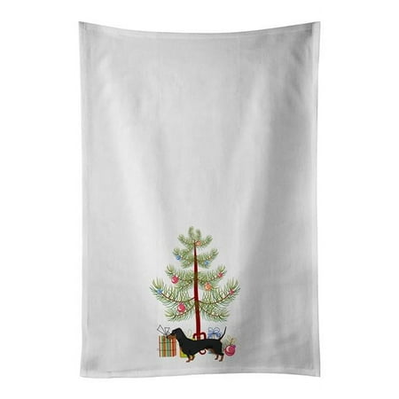 

28 x 19 in. Unisex Dachshund Christmas Tree White Dish Towels Kitchen Towel - Set of 2