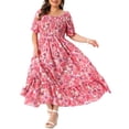 thumbnail image 2 of DARING DIVA Plus Size Short Sleeve Square Neck Maxi Floral Dress 1X Hot Pink, 2 of 6