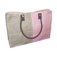 thumbnail image 2 of Color Block Jute Tote Bag in Natural Colors Lined Can be Custom Monogrammed Blank, Fuschia, 2 of 3