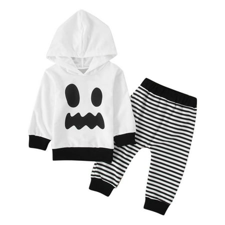 

Kids Boys And Girls Ghos Tface Embroidered Hoodie And Striped Pants Suit 2 Piece Sizes 12-18 Months
