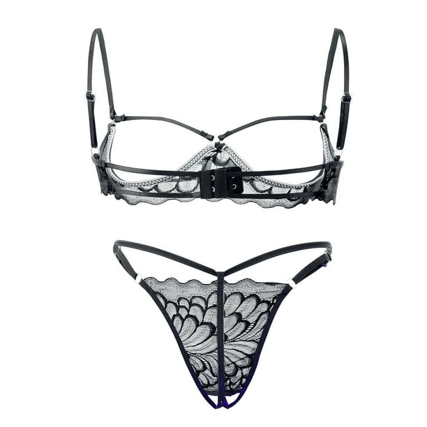 Gibobby Conjuntos de bragas de encaje Ropa Dormir Mujer Sexy Accesorios erotico Ropa Sexi para Mujer lencería de Princesa Brasier y calzon Mujer Tanga Sexy Mujer(Negro, G)