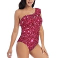 thumbnail image 3 of Easygdp Pink Glitter Women's One Shoulder Ruffle Monokini Bathing Suits with Removable Chest Pad, Quick Drying - Large, 3 of 8