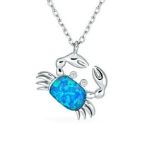 Bling Jewelry Womens Nautical Gemstone Blue Opal Crab Pendant Necklace Sterling Silver