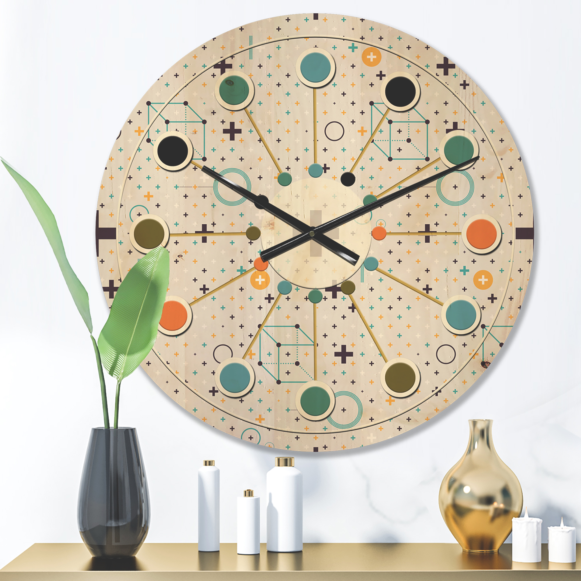 Designart 'Geometrical Minimalistic Elements' Mid-Century Modern Wood Wall Clock