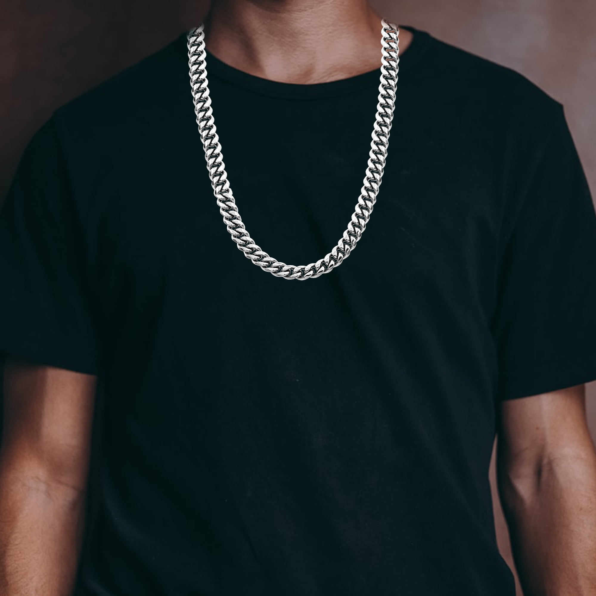 Arista Plain Solid Stainless Steel White Men's Cuban Link Chain Necklace, 24"