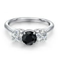 thumbnail image 3 of Gem Stone King 925 Sterling Silver Black Sapphire and Lab Grown Diamond Engagement Ring for Women | 2.15 Cttw | Round 6MM | Gemstone September Birthstone | Size 6, 3 of 6