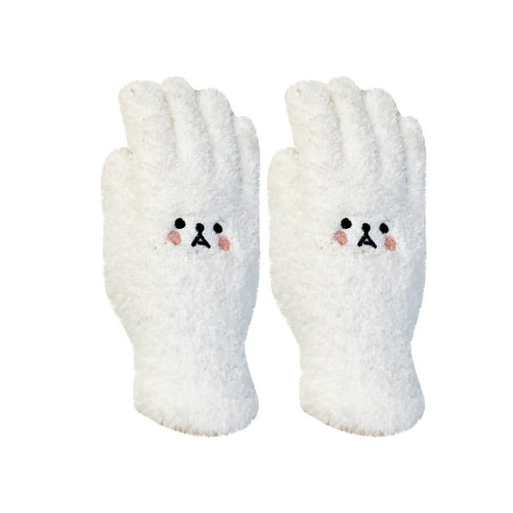 Nrmvnmi Bear Plush Gloves Cute Winter Gloves Thick Warm Soft Full Finger Gloves Elastic Cuff Winter Gloves For Women Girls 2024 Fall Winter Fashion Gloves