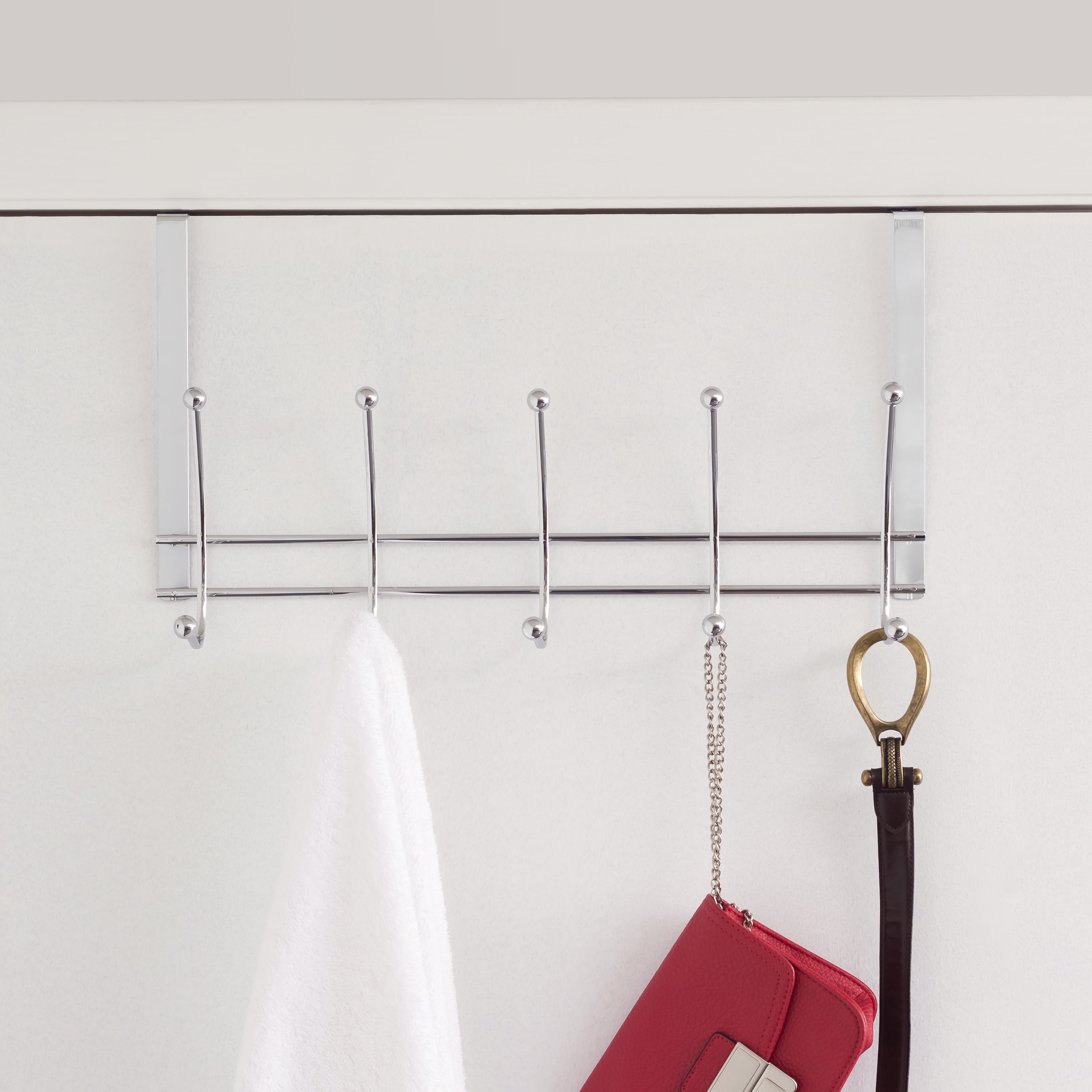 Chrome Plated Steel over The Door 5 Hook Hanging Rack