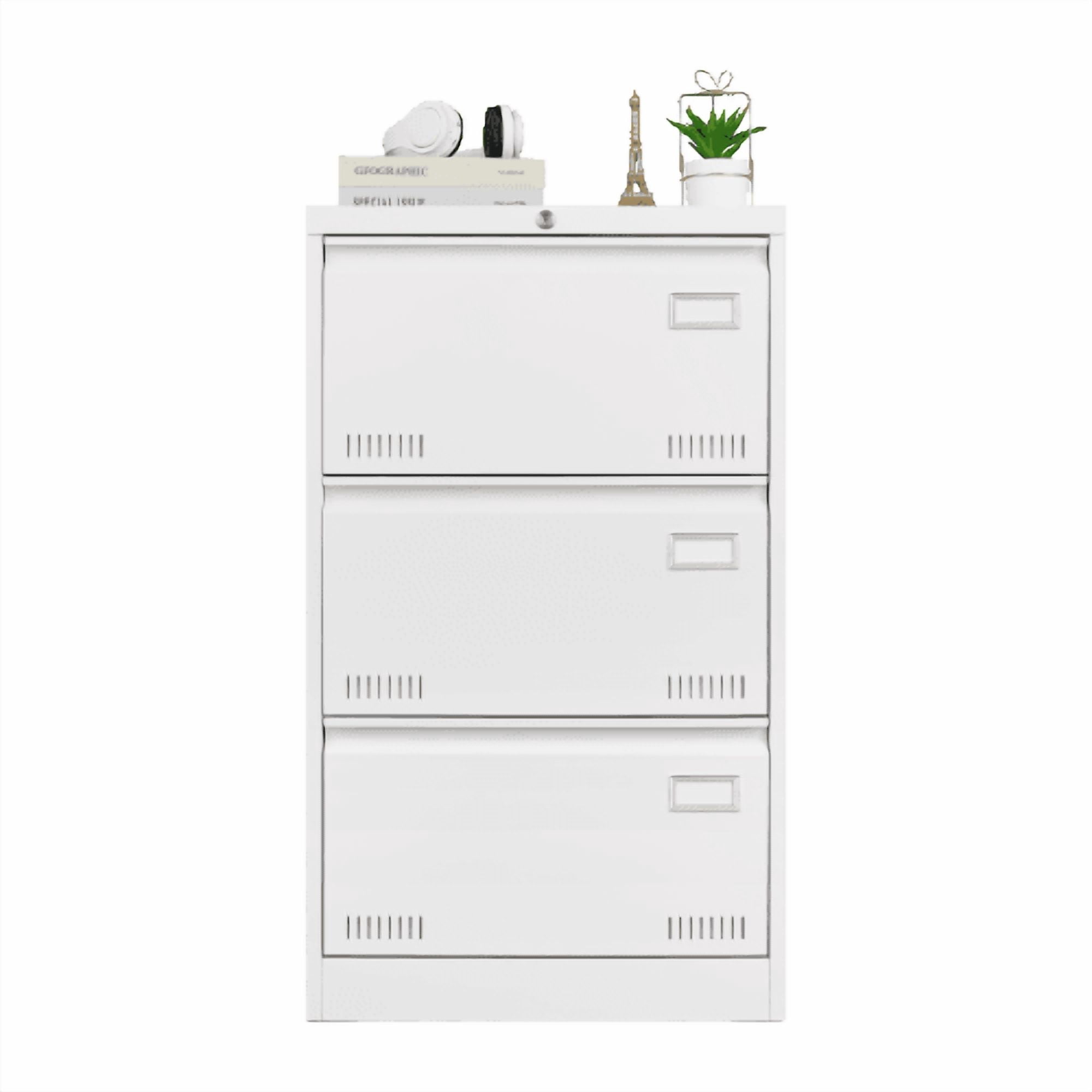 3 Drawer Filing Cabinet Lateral File Cabinet with Lock, Locking Metal File Cabinets Three Drawer Office Cabinet for Legal/Letter/A4/F4 Home Offic