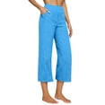 thumbnail image 2 of Dwellite Womens Linen Capri Pants Petite 2026 Summer Lightweight High Waist Straight Leg Solid Beach Lounge Pants Blue 2XL, 2 of 7