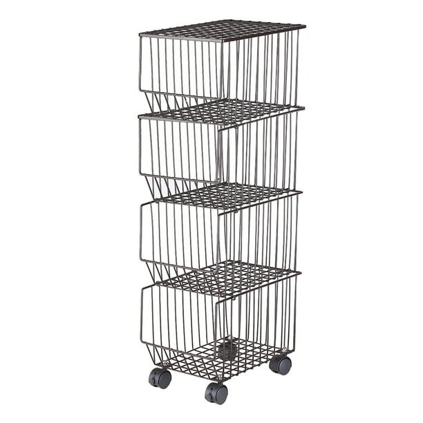 3 4 5 Tier Wire Fruit Basket Storage Shelf Market Vegetables Basket Stand Rolling Stackable Baskets Metal Wire Basket With Wheels Stackable Storage For Kitchen Living Room Table Walmart Com Walmart Com