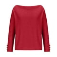 thumbnail image 3 of Women's off Shoulder Tops Button Long Sleeve Slim Stretchy Shirts Solide Color Casual Blouses, 3 of 6