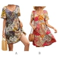 thumbnail image 3 of Vestido Bohemia Jumpingount Manga Corta Escote en V Mujer S Rojo y Amarillo, 3 of 7