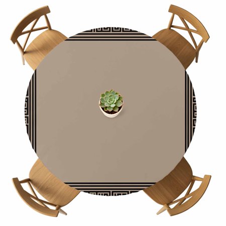 Round Fitted Tablecloth with Elastic Brown Key Design Tablecloths Waterproof Oil Proof Geometric Back Print Pattern Table Cover for Kitchen Dinner Party Picnic Fits Tables up to 36 - 44 Diameter