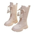 thumbnail image 3 of lsirc Girls Lace-Up Combat Boots with Side Zipper, Knee-High Lug Sole Dress/School Boots - Toddler/Little/Big Kids, Pink, US2.5(10.5-11Years), 3 of 9