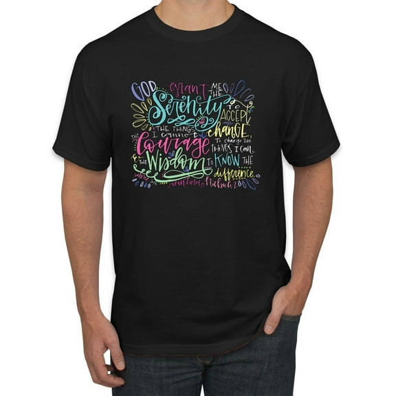 God Grant Me Serenity Courage and Wisdom Prayer Faith Inspirational/Christian Men's Graphic T-Shirt, Black, Small