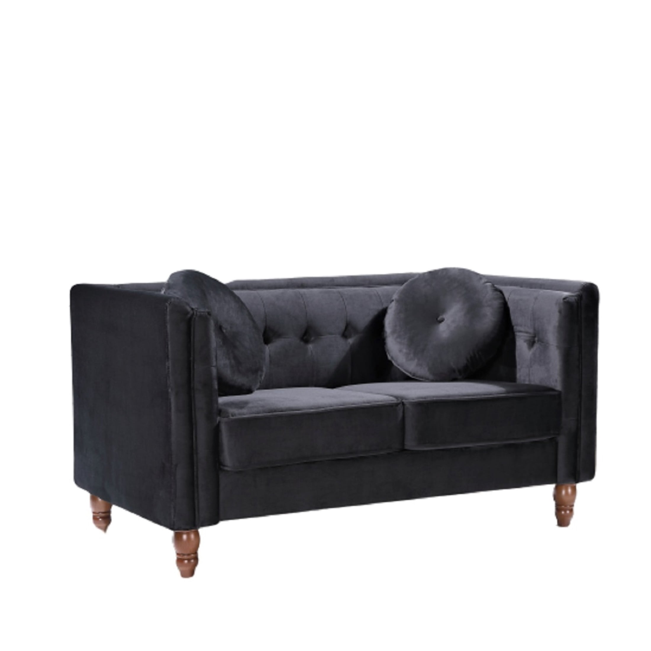 GDF Studio 58.3" Loveseat with Button-Tufted Crushed Velvet Upholstery & Tapered Wood Legs, Black