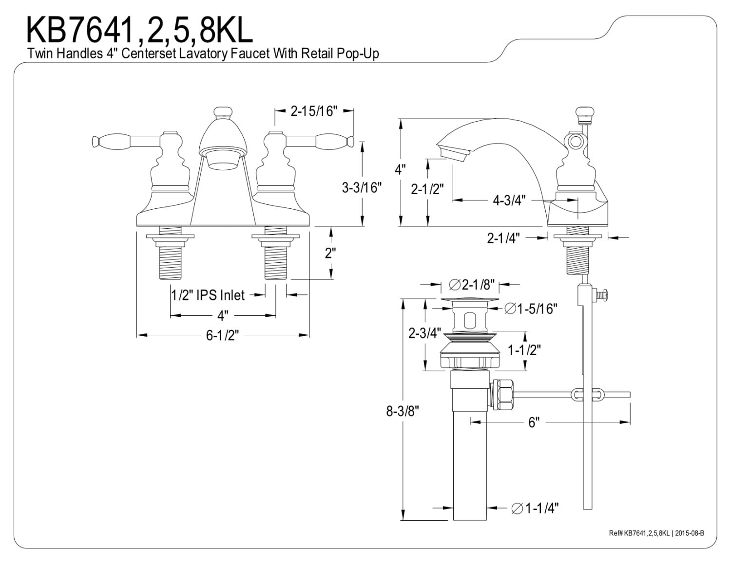 Kingston Brass KB7648KL 4 in. Centerset Bathroom Faucet, Brushed Nickel