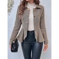thumbnail image 4 of Elegante Blazer para Mujer, para Oficina, Trabajo, Negocios, con Dobladillo Peplum, Chaqueta Abierta con Diseño de Camello M, 4 of 10