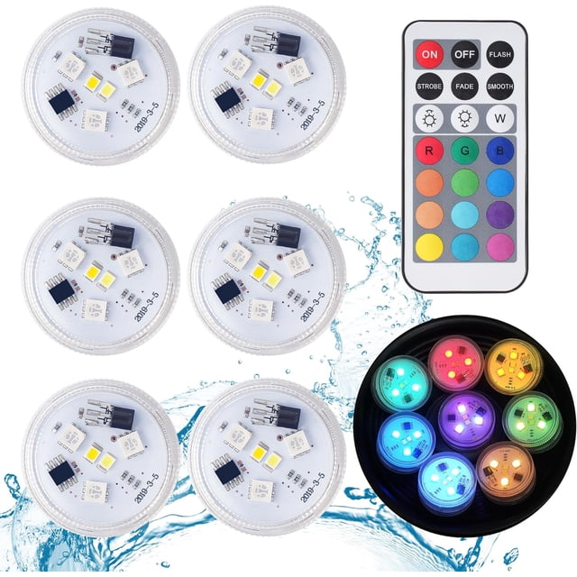 6pcs Mini Submersible LED Lights, Waterproof Underwater Lamp RGB Multicolor LED Candles Lighting with Remote Controls for Swimming Pool Pond Aquarium Vase Halloween Christmas Decoration