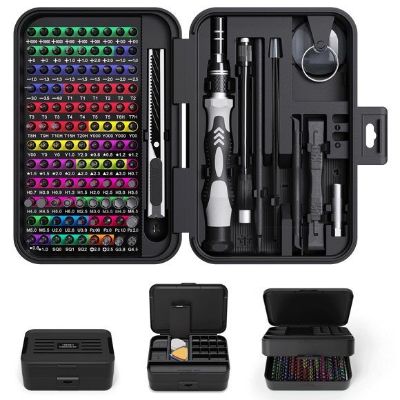 Mini Tournevis de Précision avec Identification Codée par Couleur Outil de Réparation Micro Magnétique 132 en 1, Boîte de Rangement, 108 Bits, Petit Outil Manuel pour Iphone, Mac, Ipad, Table