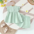 thumbnail image 3 of XIMIN Toddler Baby Girl Outfits Floral Embroidery Smocked Clothes Infant Spring Waffle Short Sleeve Shirt Tops Cute Elastic Waist Shorts Set Casual Spring and Summer (3, Mint Green), 3 of 8