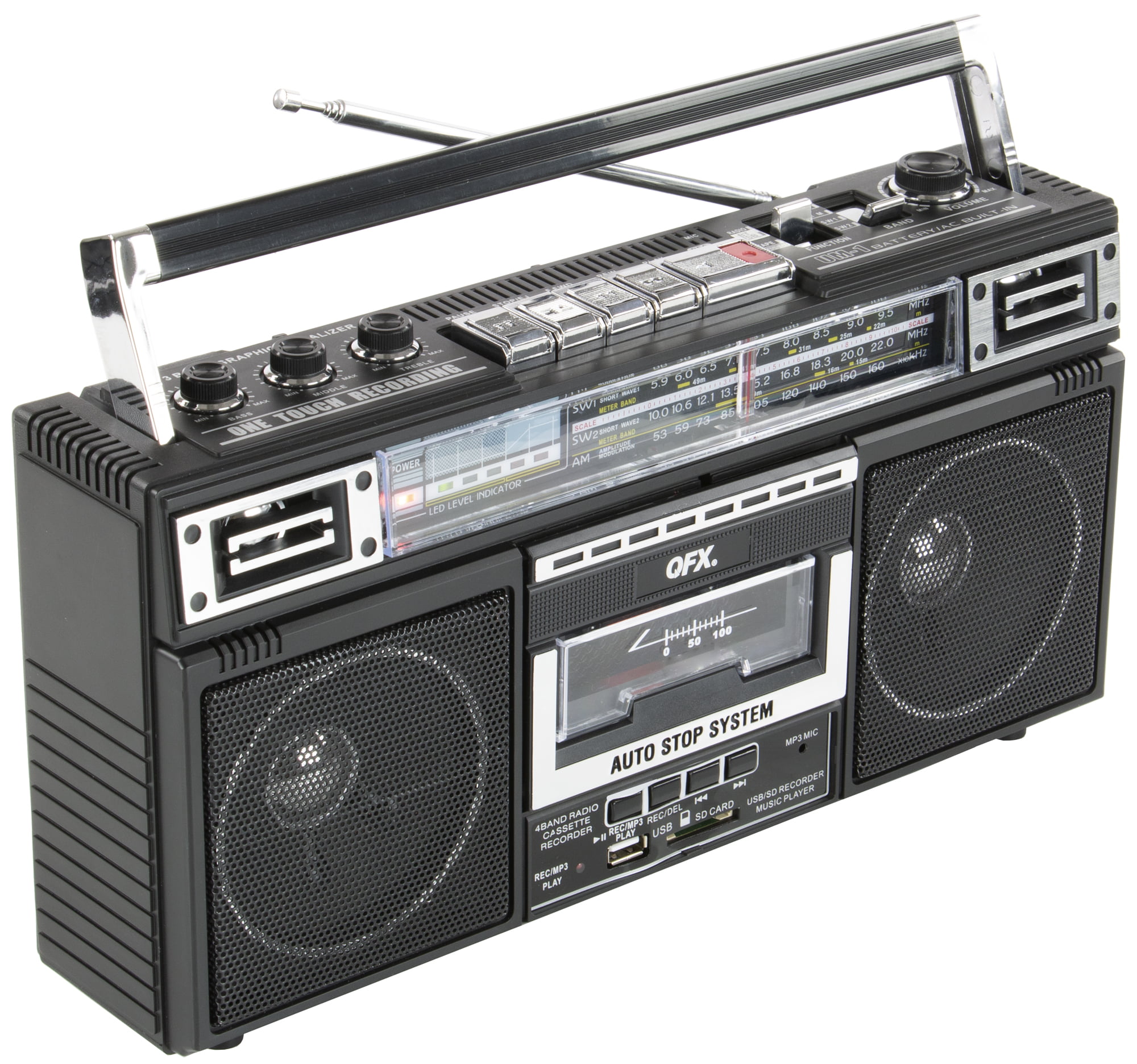 QFX J-220BT ReRun X Cassette Player Boombox with 4-Band Radio, MP3