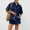 Dark Blue, variant on LADIGASU Women's Solid Color Retro Casual Loose Pocket Short Sleeved Shirt Shorts Denim Two-Piece Set