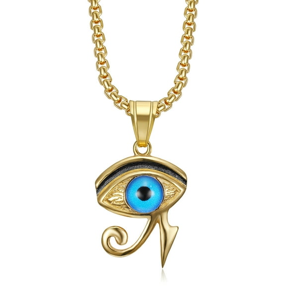 NEGS 18K Gold Plated Eye of Horus Egyptian Pendant 24'' Chain Stainless Steel Necklace for Men Women