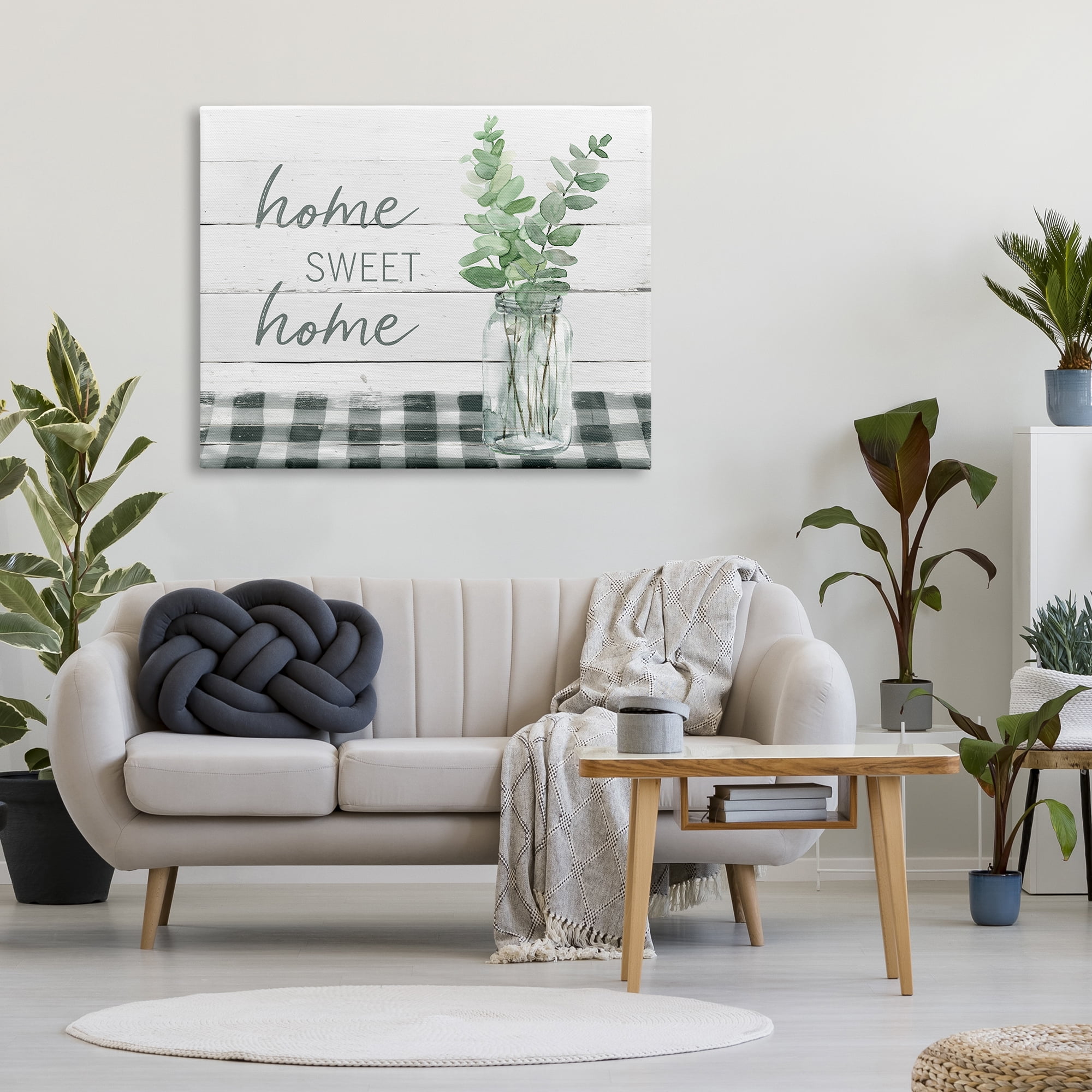 Stupell Industries Sweet Home Country Tartan Botanical Leaves Vase Graphic Art Gallery Wrapped Canvas Print Wall Art, Design by Carol Robinson