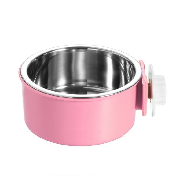 ROSENICE 2Pcs Pink Stainless Steel Pet Hanging Cage Dog Bowl for Small Animals 5.12In Mountable