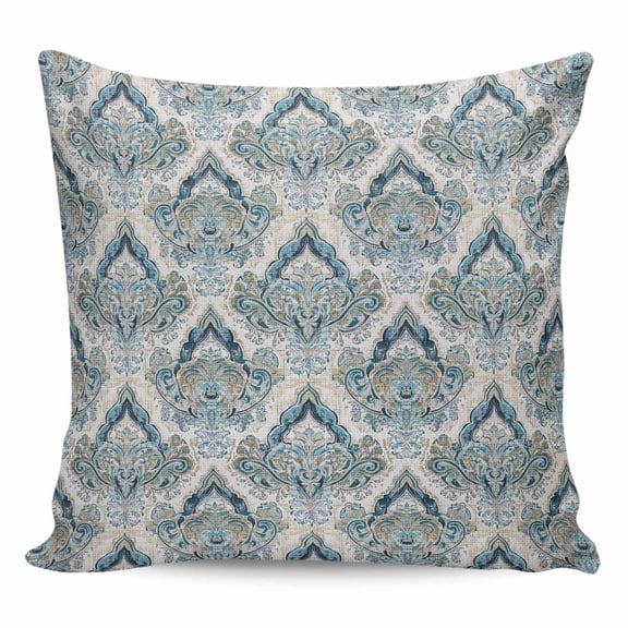 Throw Pillow Covers 18x18 Inch, Boho Floral Decorative Pillow Cases for Couch Sofa Bed, Retro Teal Blue Flower Vintage Cotton Linen Square Home Decor Pillowcases with Hidden Zipper