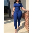 thumbnail image 3 of Two Piece Sets for Women Summer Casual Jogger Workout Outfits Fitted Crew Neck T-shirt High Waist Legging Sets Blue XL, 3 of 5