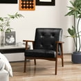 thumbnail image 4 of Costway Mid Century Accent Chair Tufted Reading Armchair Solid Rubber Wood Black, 4 of 9