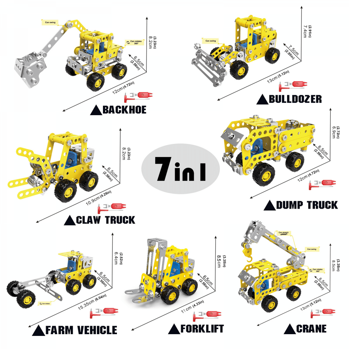 7 in 1 Construction Vehicle Building Set for Kids Age 8-12, Engineering Creative Toys with 180Pieces Building Blocks for Boys Birthday Gifts