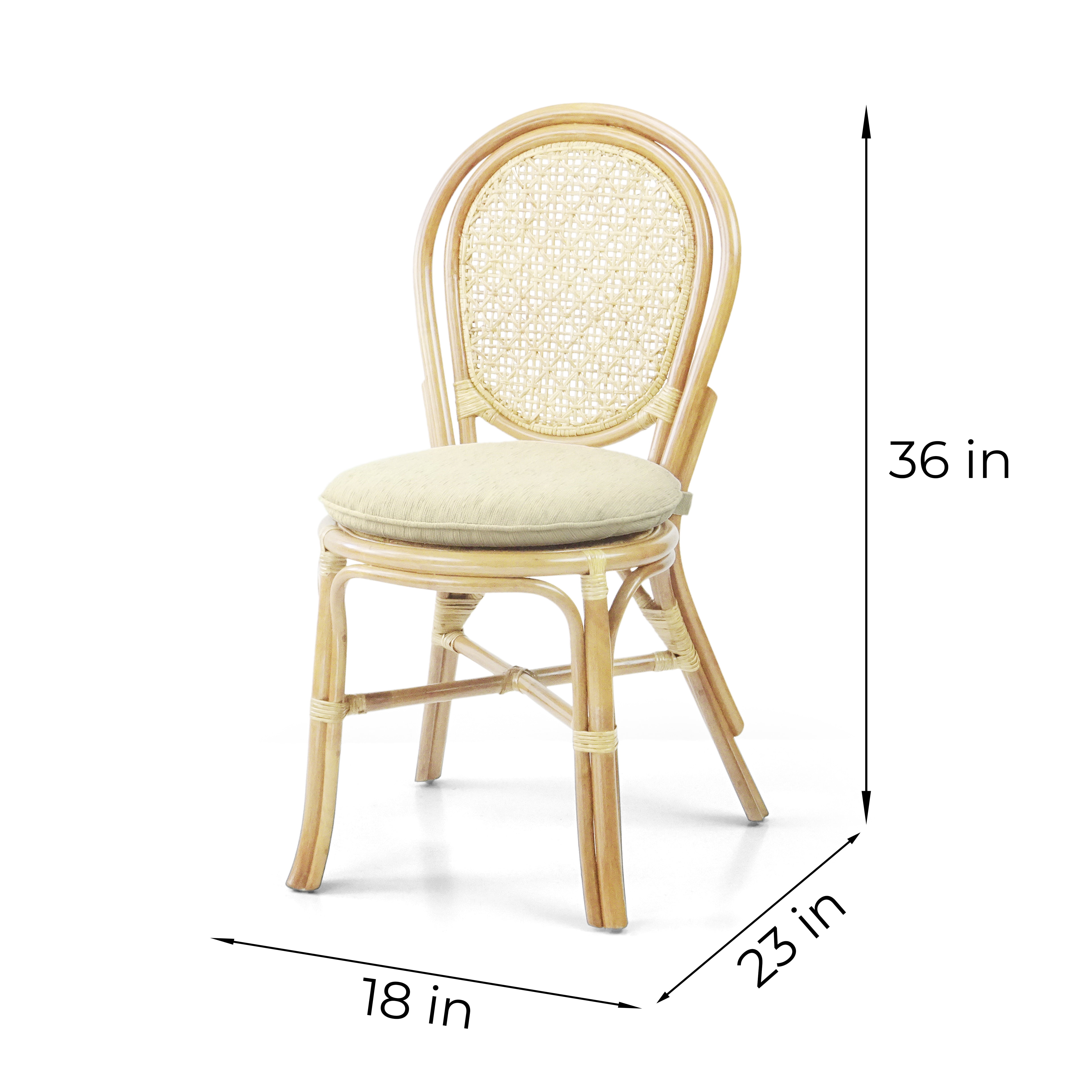 Set of 4 Denver Dining Handmade Wicker Side Chairs with Cream Cushions Natural Rattan, Natural Color