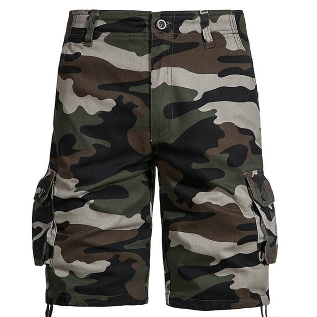 Clearance Yieetim Green Men's Work Shorts - Mid-Rise Cargo Trunks with Webbing, Rugged Poly-Cotton Blendss for Airsoft, Camping & Urbans Exploration