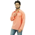 thumbnail image 2 of Atasi Indian Ethnic Men's Short Kurta Full Sleeve Collar Cotton Peach Shirt-XX-Large, 2 of 7