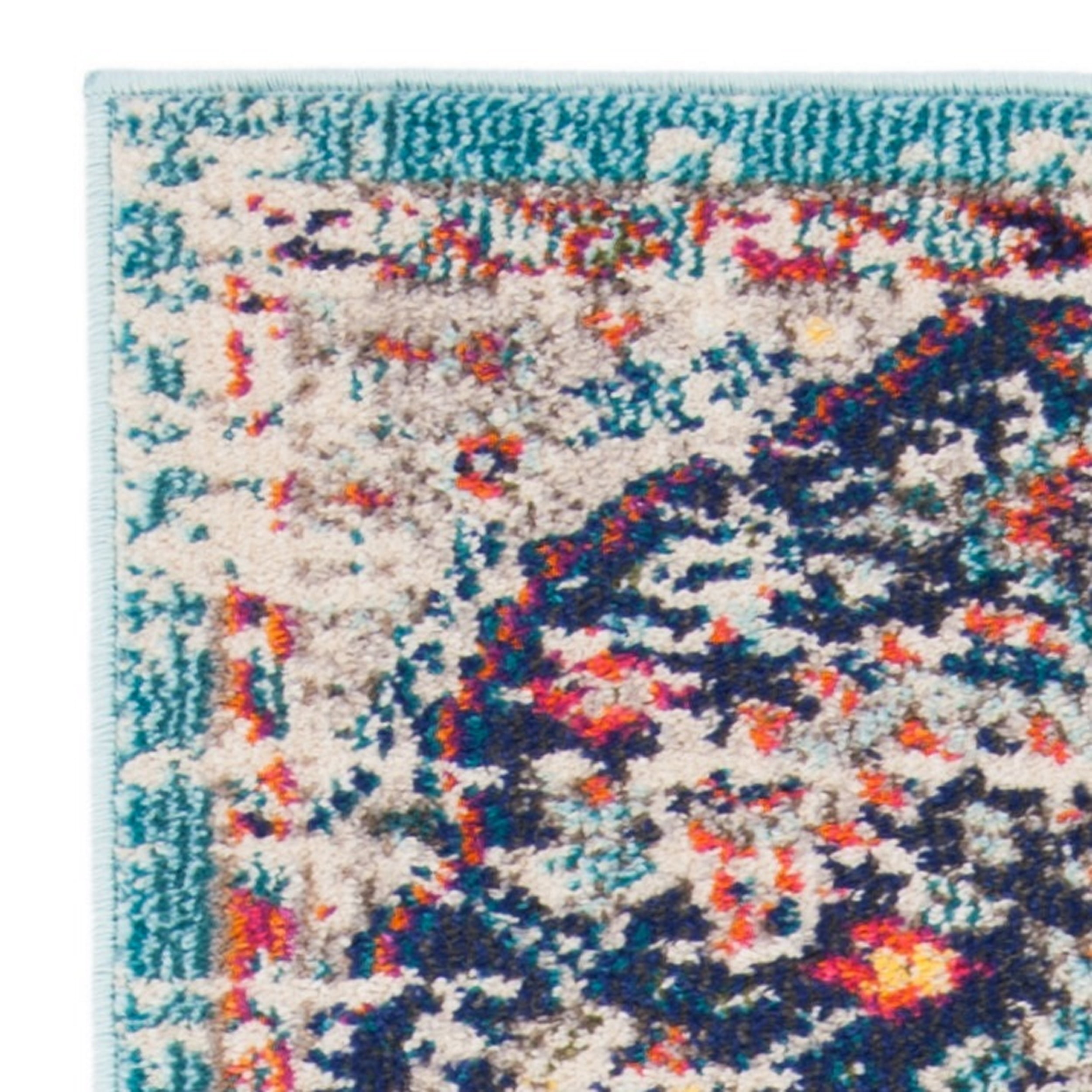 SAFAVIEH Madison Joandra Vintage Floral Runner Rug, Black/Teal, 2'2" x 20'