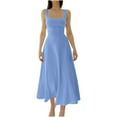 thumbnail image 2 of QingYiHua Womens 2025 Summer Sleeveless Square Neck Sundress Casual Slim Flowy A Line Tank Dress Beach Vacation Long Dresses,Light Blue, 2 of 6