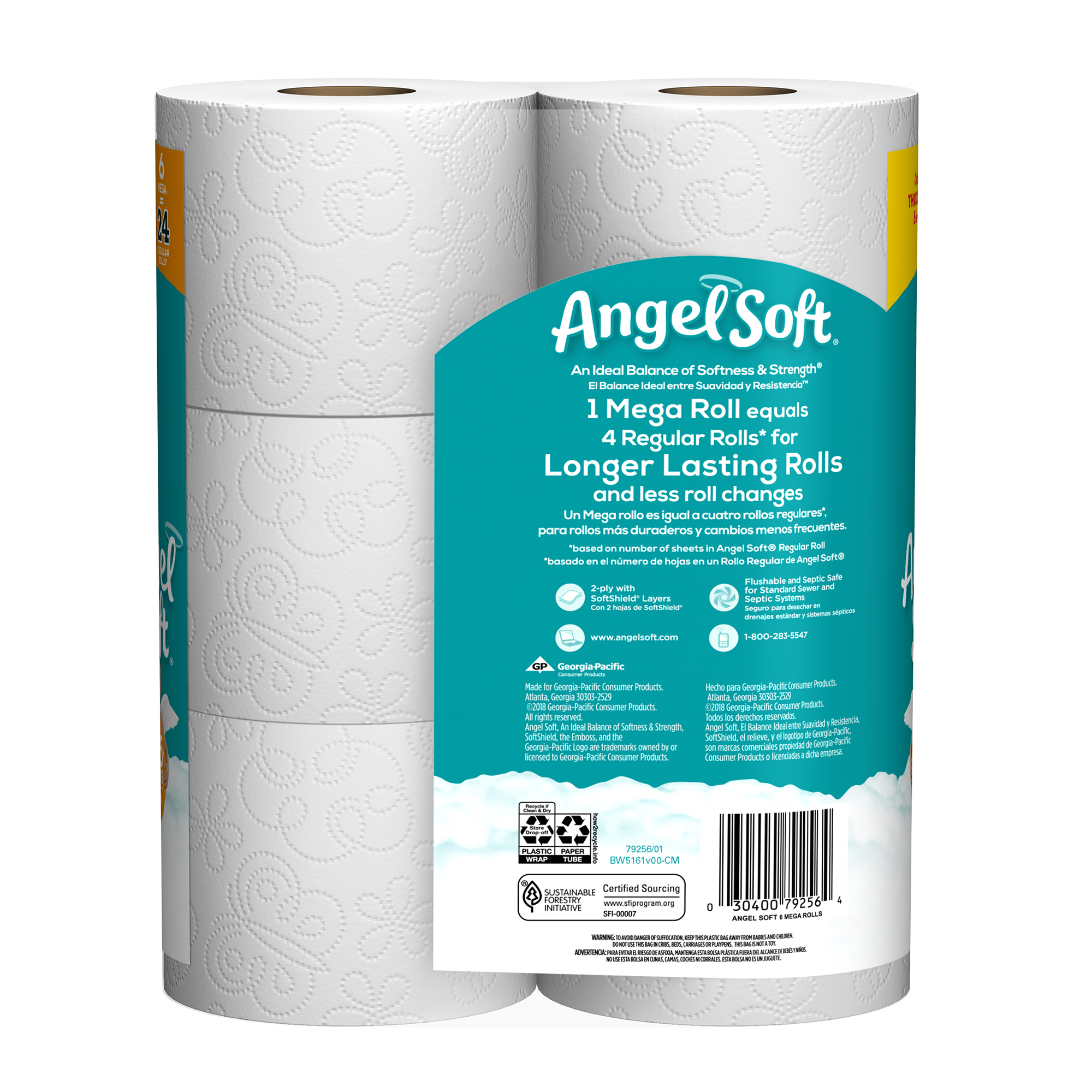 Angel Soft Toilet Paper, 6 Mega Rolls = 24 Regular Rolls, 2-Ply Bath Tissue - image 14 of 14