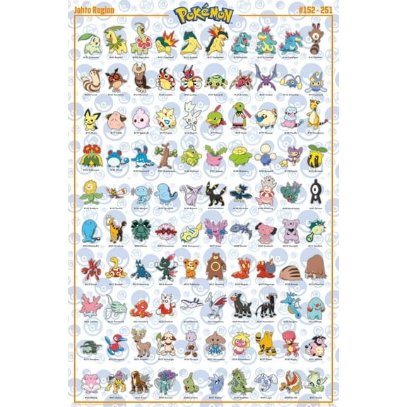 Pokemon - TV / Gaming Poster (100 Johto Region Pokemon) (Size: 24" x 36")
