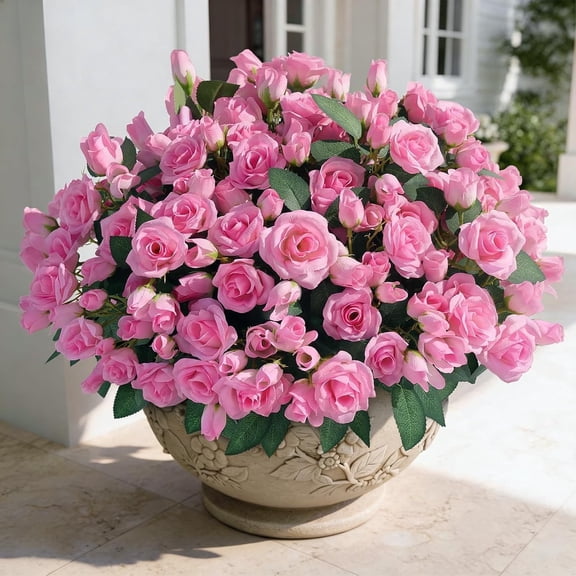 8 bouquets of artificial roses for front door outdoor decoration; realistic faux silk bouquets; artificial UV-protected real rose plants suitable for garden, balcony, farmhouse, and home spring/summe