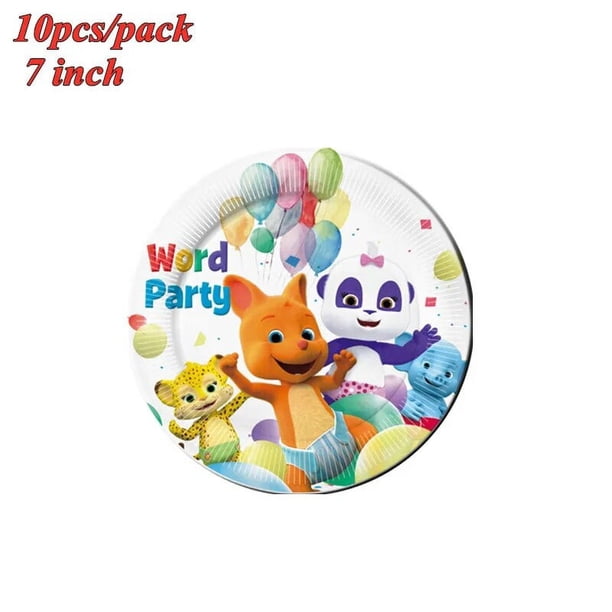 Juego de vajilla de decoración para fiesta de cumpleaños con tema de fiesta con palabras, plato y vaso de papel con animales de dibujos animados, suministros para fiesta de bienvenida para el futuro b
