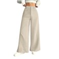 thumbnail image 2 of Women's Casual Wide Leg Pants, High Waist Loose Slimming Solid Color Long Trousers, Comfort Fashion Bottoms for Office, Travel and Daily Wear,Beige,2XL, 2 of 6
