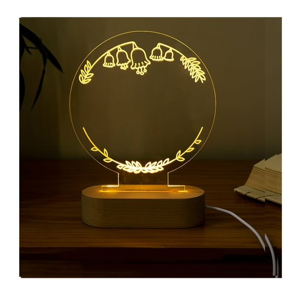 Luz de noche Acrílico Cálidas cálidas Mesas nocturnas con la base de madera Artículos para el hogar de la cabecera Modelo grabado Regalos de vacaciones Tipo 1 Eigraketly HA011269-01B