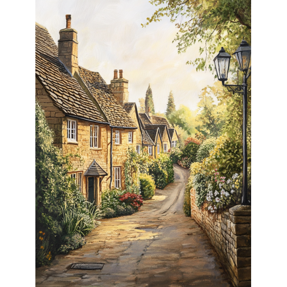 English Countryside Cottage Wall Art Canvas Print, Perfect for Living Room, Bedroom, Kitchen, Hallway, and Office Decoration.