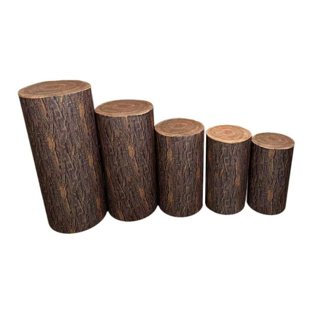 5 piezas de cubiertas de pedestal cilíndricas, cubiertas de soporte cilíndricas, elegantes y duraderas. Grano de madera